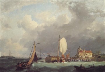 オランダ海岸からの発送 ヘルマナス Snr ケッコック海景ボート Oil Paintings